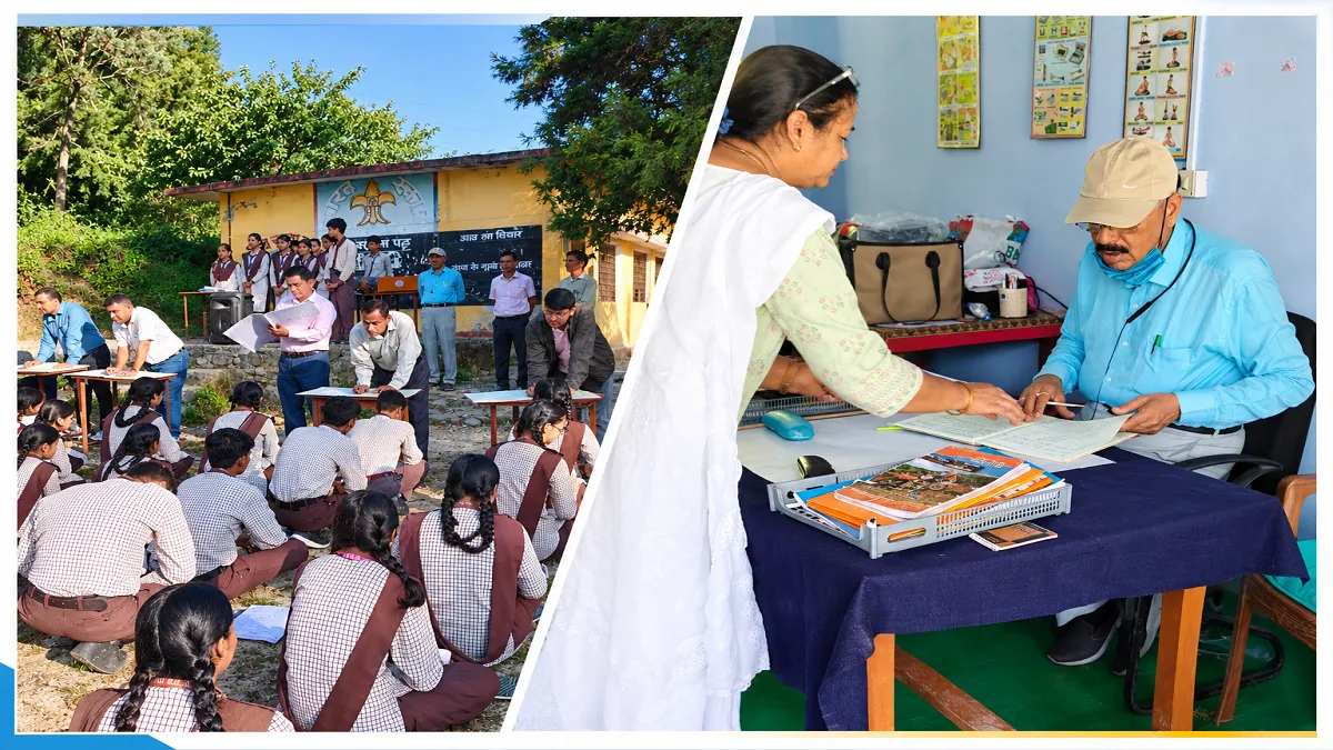 मुख्य शिक्षा अधिकारी आकाश सारस्वत विद्यालय का औचक निरीक्षण करते हुए